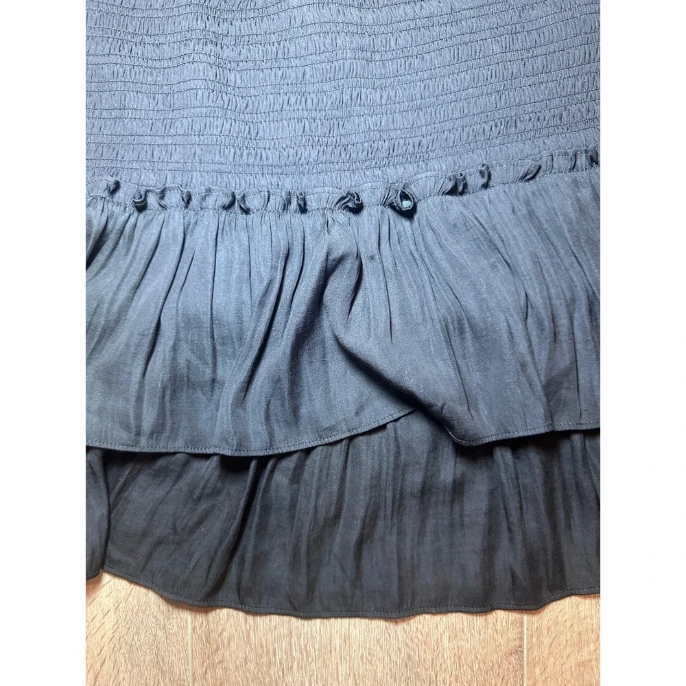 Dolan Anthropologie Women Black Smocked Ruffle Boho Tiered Mini Skirt Small